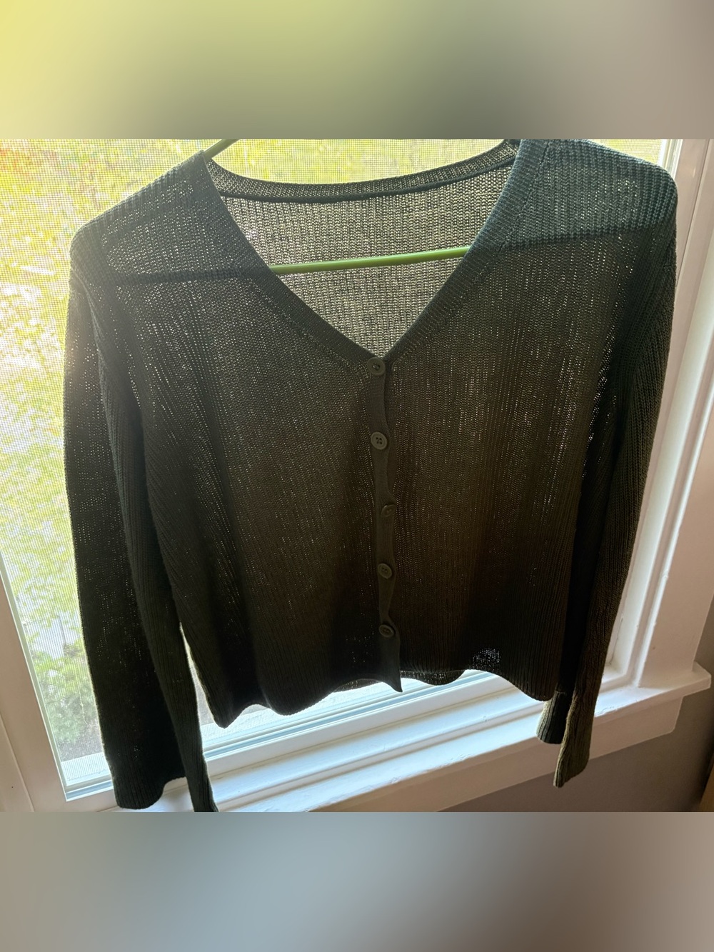 Lightweight Olive Green V-Neck Button Cardigan Sweater
